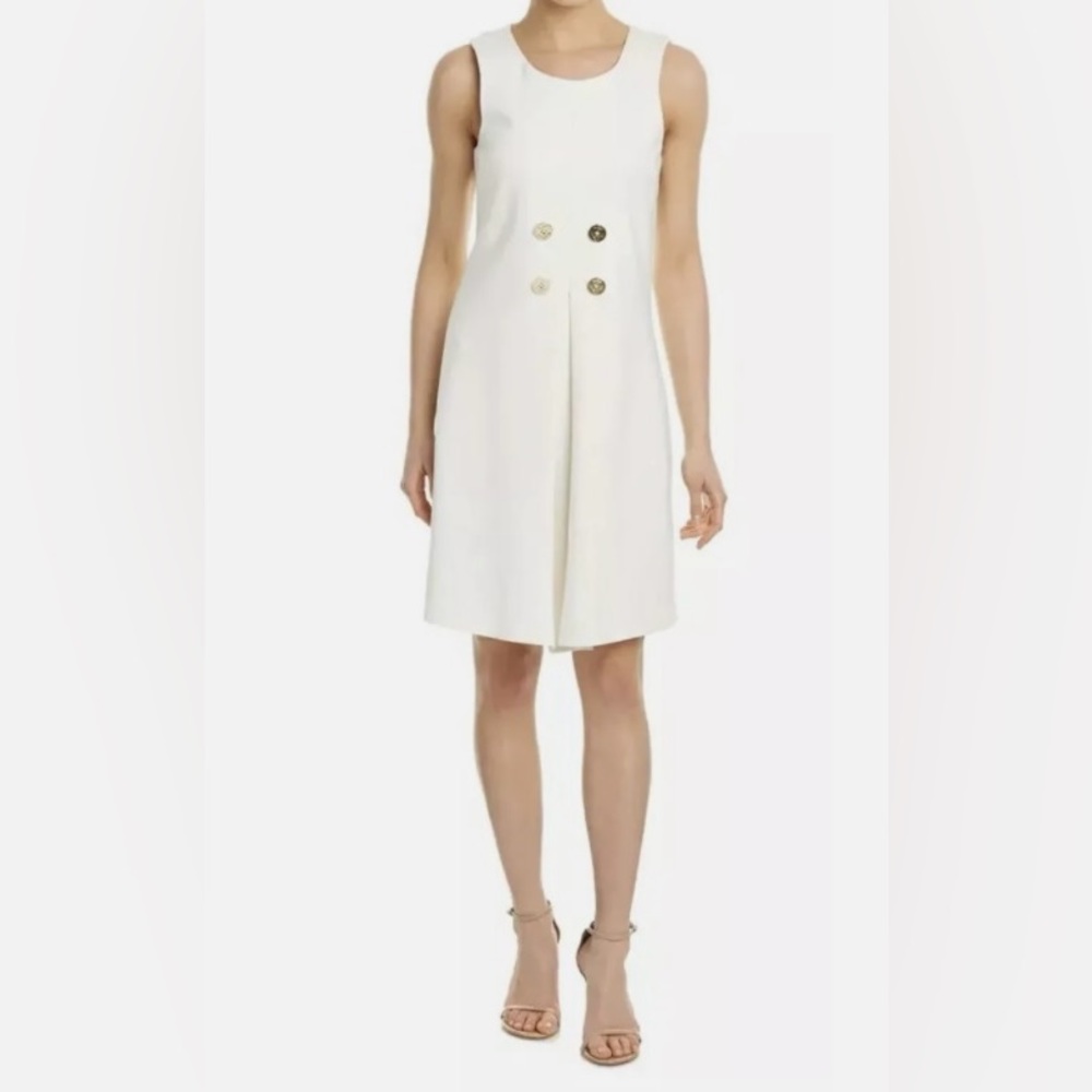 JB by Julie Brown White Shift Gold Button Dress Size S